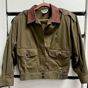 Vintage Barn trucker Jacket green bomber cinched waist